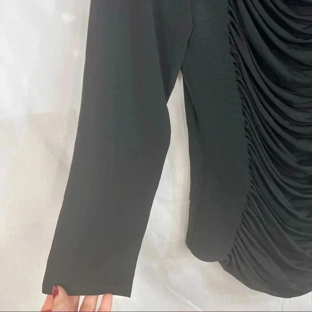 ELIE TAHARI Womens Pleated Detail MatteJersey Long Sleeve Black Top Sz L Classic - Picture 4 of 13